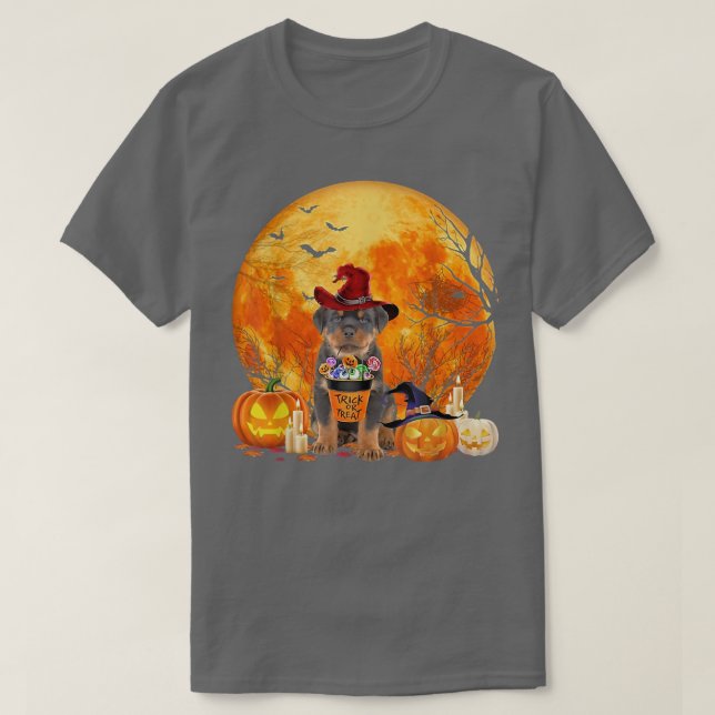 Camiseta Rottweiler Halloween Witch Moon CandyTrick 1212 (Diseño del anverso)
