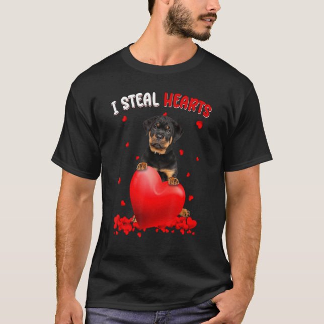 Camiseta Rottweiler I Robar Corazones Cute Perro Abrazo Cor (Anverso)
