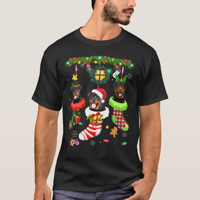 Camiseta Rottweiler In Socks Navidades Santa Hat Xmas Light (Anverso)