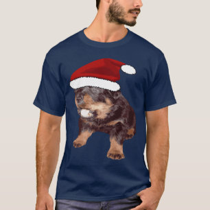 Camiseta Rottweiler Navideño Adorable Con Gorro Rojo De San