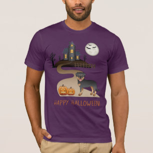 Camiseta Rottweiler negro y fuego de Halloween Casa Embruja