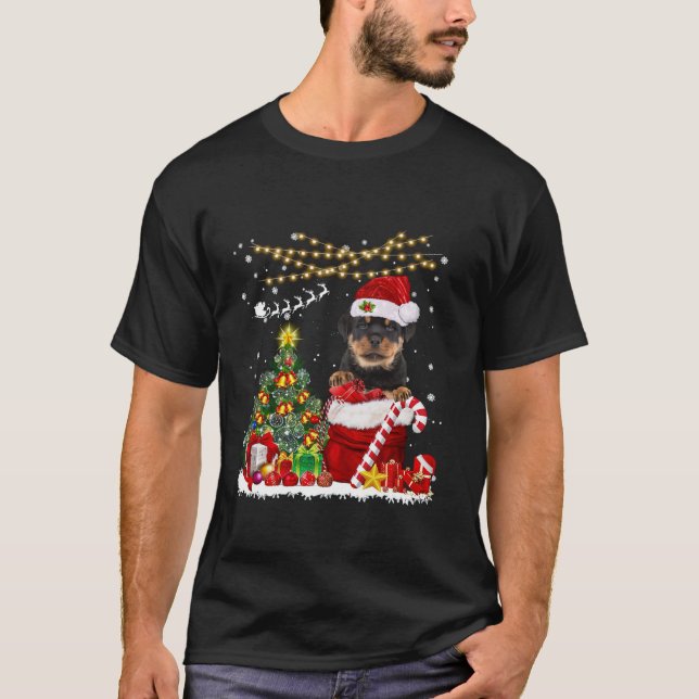 Camiseta Rottweiler Perro Árbol de Navidad Ilumina A Dueño  (Anverso)