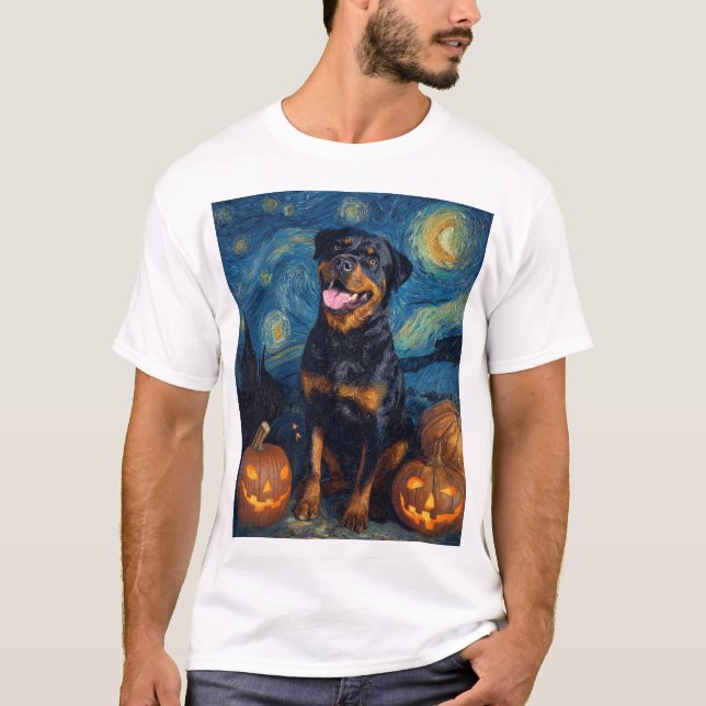 Camiseta Rottweiler Perro Lindo Halloween Jack O Lantern Ca (Anverso)