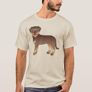 Camiseta Rottweiler Rojo y Beige Perro De Dibujos Animados