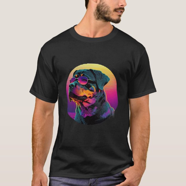 Camiseta Rottweiler s Synthwave Sunset Aesthetic (Anverso)