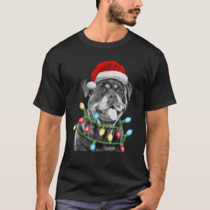 Camiseta Rottweiler Santa Christmas Tree Lights Xmas Boys D