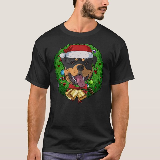 Camiseta Rottweiler Santa Christmas Wreath (Anverso)