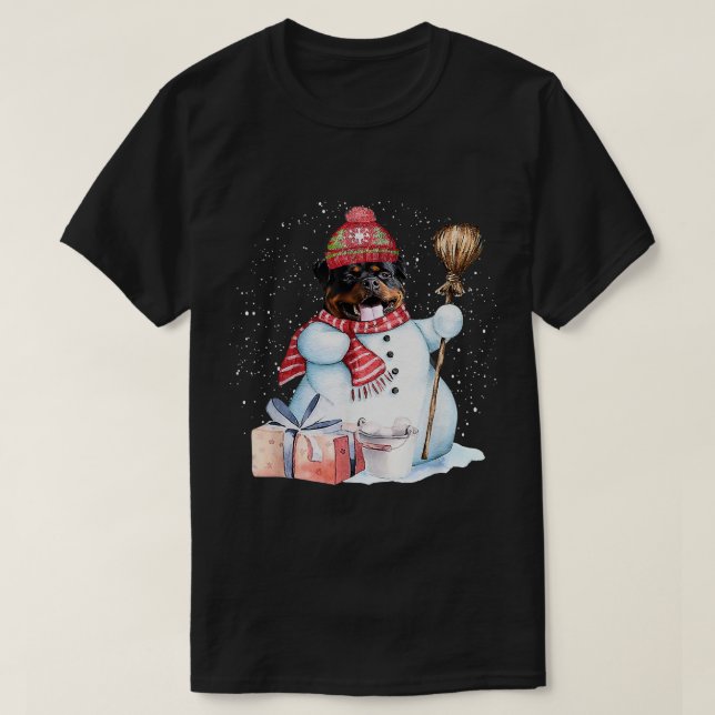 Camiseta Rottweiler Snowman Navidades de la noche de la nie (Diseño del anverso)