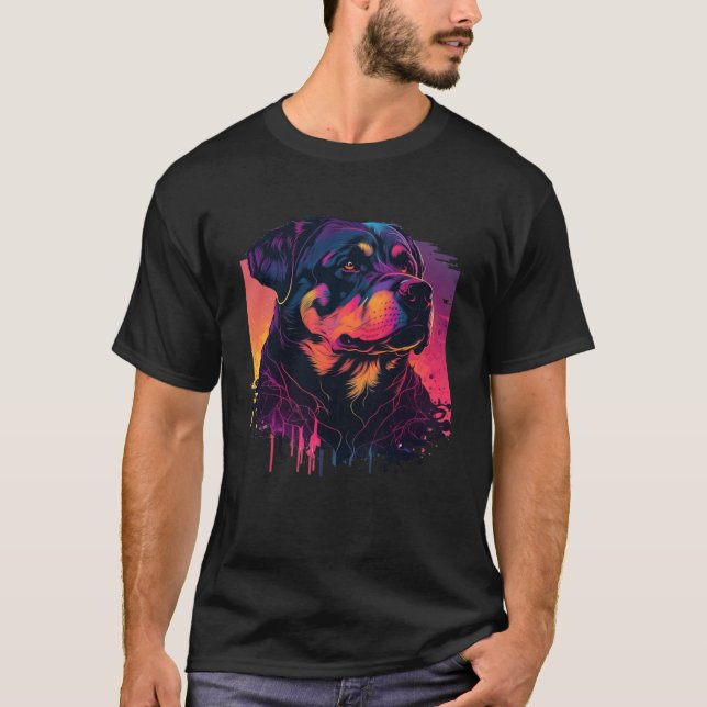Camiseta Rottweiler Synthwave 80s Retrowave Aesthetic (Anverso)