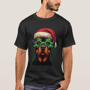 Camiseta Rottweiler Viendo Gafas De Árbol De Navidad Hombre
