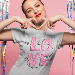 Camiseta Rotulación de Carta de Amor Rosa Acuarela