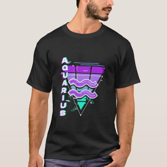 Camiseta Rótulo Aquarius Zodiac Vaporwave Estética 80s 90s (Anverso)