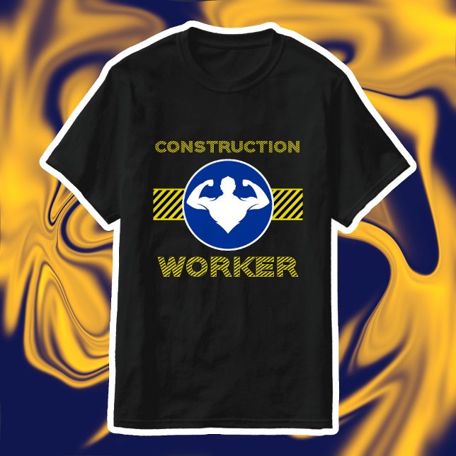 Camiseta Rótulo azul de Bodybuilder divertido para el traba (Bodybuilder Gym Humor - Construction Worker)