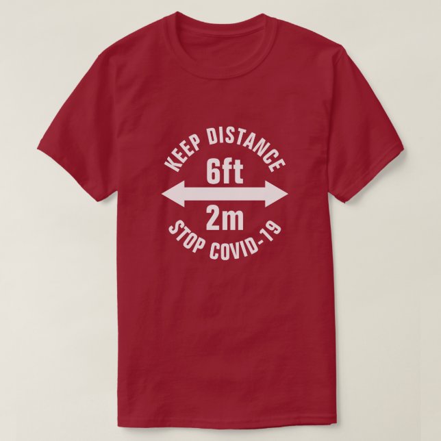 Camiseta Rótulo Covid19 de parada de distancia social (Diseño del anverso)