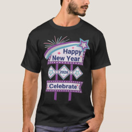 Camiseta Rótulo de Año Nuevo Retro Feliz - Celebrar Marquee