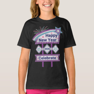 Camiseta Rótulo de Año Nuevo Retro Feliz - Celebrar Marquee