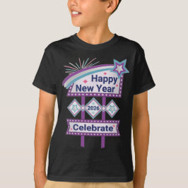 Camiseta Rótulo de Año Nuevo Retro Feliz - Celebrar Marquee