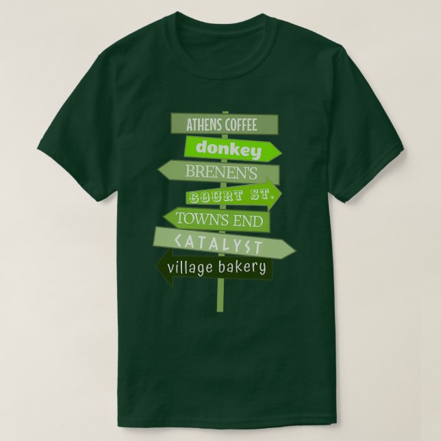 Camiseta Rótulo de dirección de café local de Atenas (Diseño del anverso)