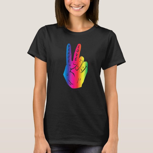 Camiseta Rótulo de la mano de la paz amor arcoiris Hippy re (Anverso)