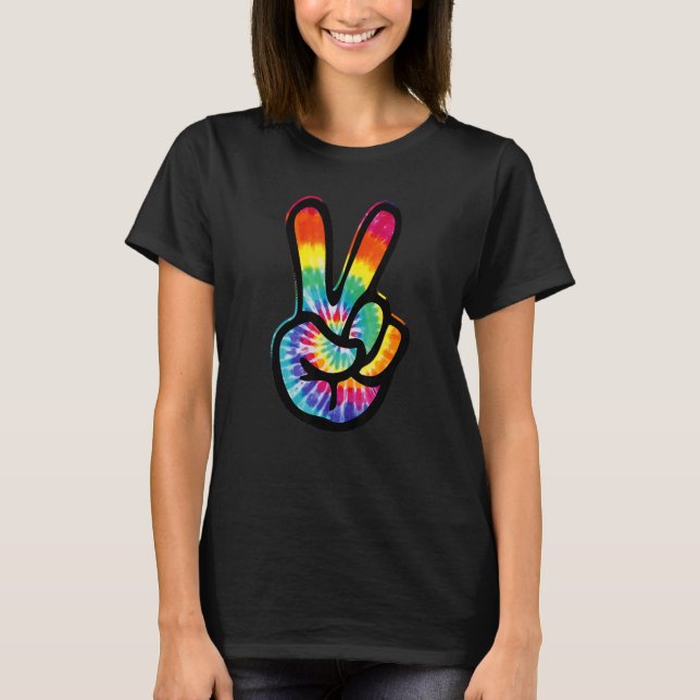 Camiseta Rótulo de la mano de la paz con traje hippie de lo (Anverso)