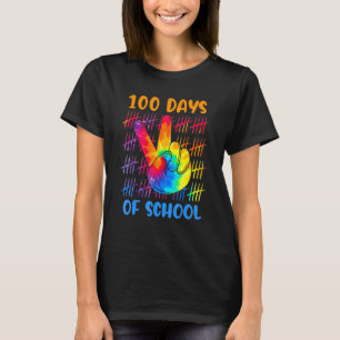 Camiseta Rótulo De La Mano De Paz De Tie Dye 100 Días De Es