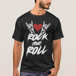 Camiseta Rótulo de los cuernos Rock de mano y amante de la