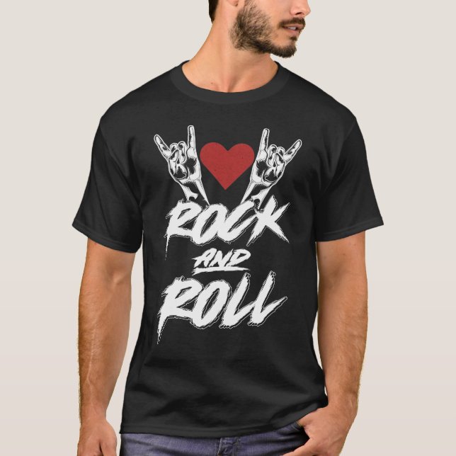 Camiseta Rótulo de los cuernos Rock de mano y amante de la  (Anverso)