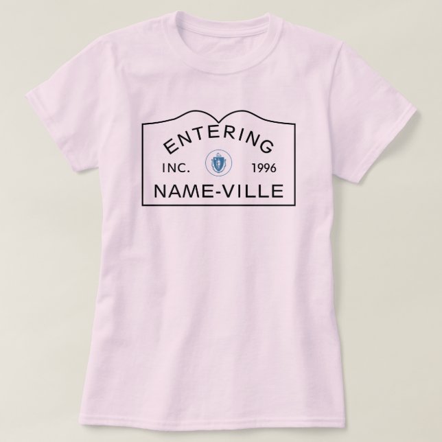 Camiseta Rótulo de Massachusetts Town Name (Diseño del anverso)