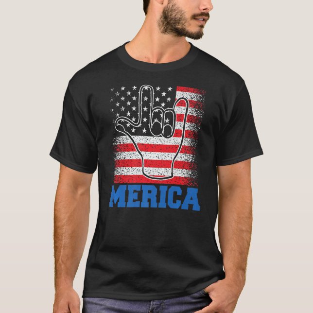 Camiseta Rótulo de Roca Merica 4 de julio Bandera Estadouni (Anverso)