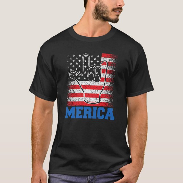 Camiseta Rótulo de Roca Merica 4 de julio Bandera Estadouni (Anverso)