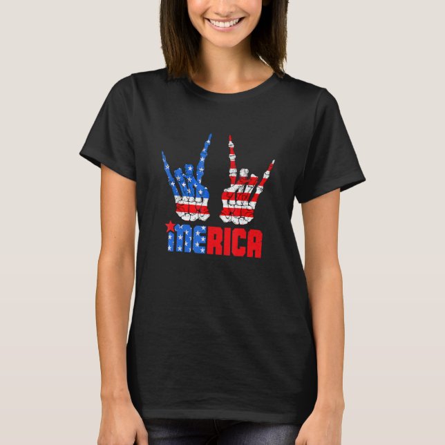 Camiseta Rótulo De Rock De Merica 4 De Julio Fl Patriótico  (Anverso)