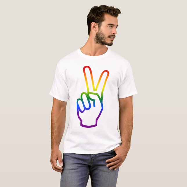 Camiseta Rótulo de victoria Paz Bandera Arcoiris Coloca Org (Anverso completo)