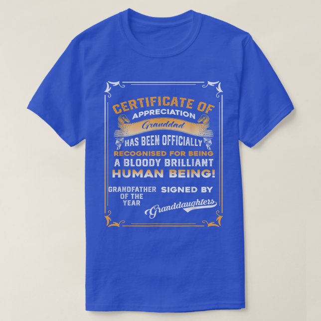 Camiseta Rótulo Del Año Del Certificado Del Hombre Por Gran (Diseño del anverso)