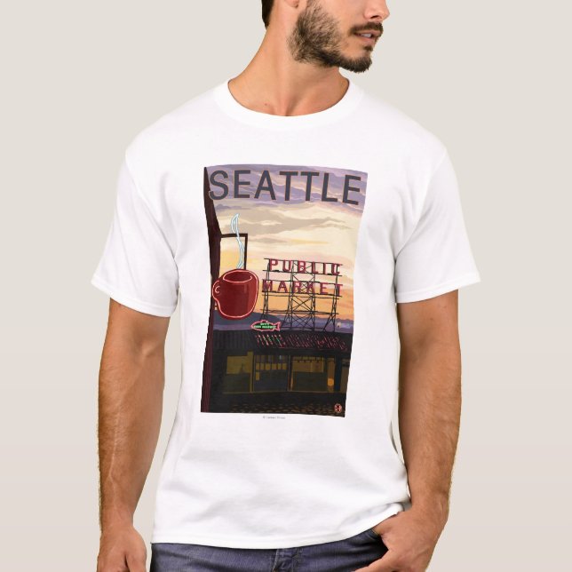 Camiseta Rótulo del mercado del lugar de SeattlePike y (Anverso)