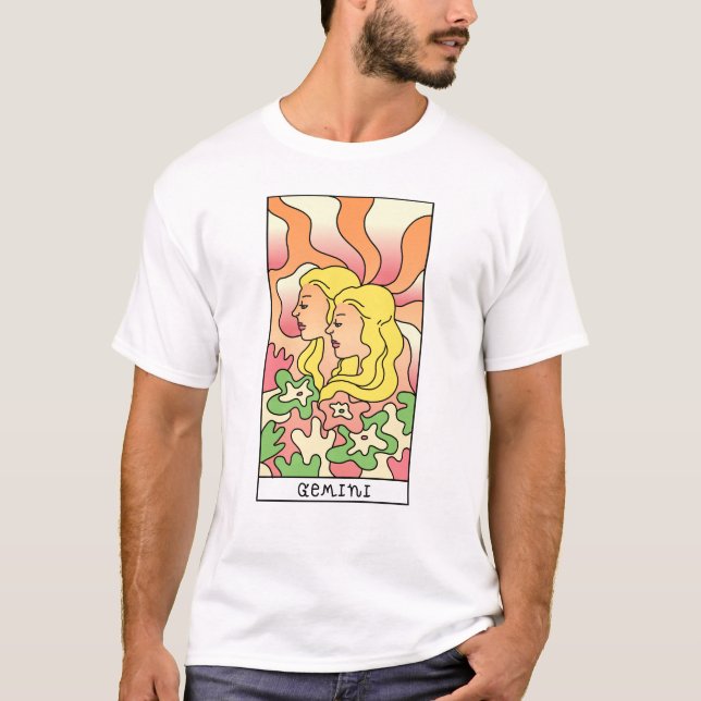 Camiseta Rótulo Gemini Zodiac Resumen Art Vintage (Anverso)