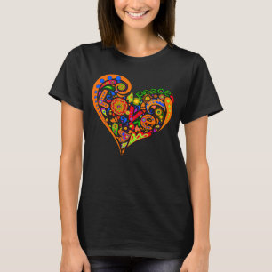 Camiseta Rótulo Hippie Peace Love Heart de bonito de los 70