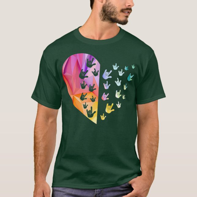 Camiseta Rótulo Idioma Heart ASL Regalo Sordo Regalo ASL (Anverso)