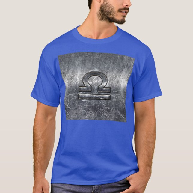 Camiseta Rótulo industrial Libra Zodiac en acero plateado (Anverso)