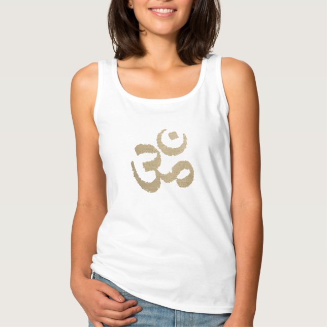 Camiseta Rótulo Om de Yoga Oro (Anverso)
