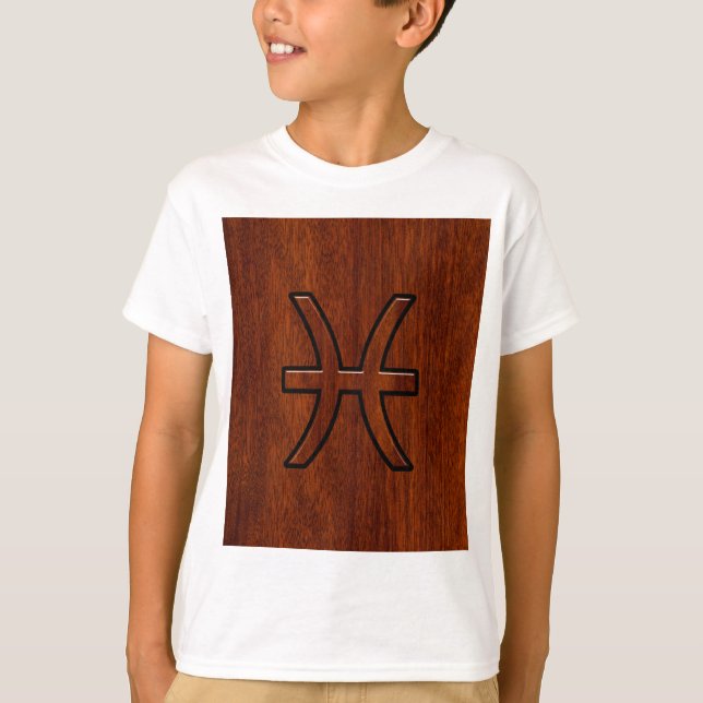 Camiseta Rótulo Pisces Zodiac al estilo de la madera de Mah (Anverso)
