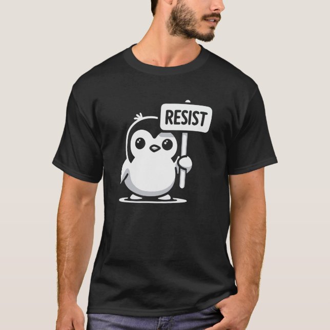 Camiseta Rótulo "RESIST" del personalizado Pingüino - B & W (Anverso)