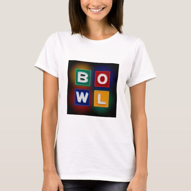Camiseta Rótulo Retro B O W L Neon, Bowling, (Anverso)
