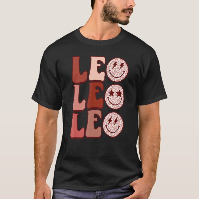 Camiseta Rótulo Retro Leo Zodiac Astrología Julio Agosto Na (Anverso)