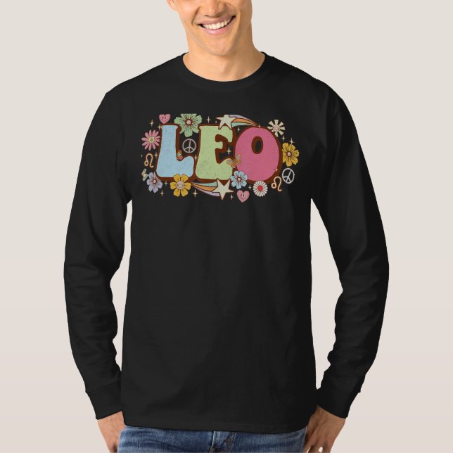 Camiseta Rótulo Retro Leo Zodiac Astrología Julio Agosto Na (Anverso)