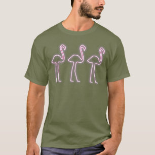 Camiseta Rótulo Retro Neon Piscina de Aves Flamingo Rosa de