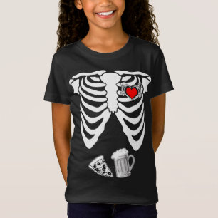 Camiseta Rótulo Skeleton Hand Heart Halloween Cerveza Preg