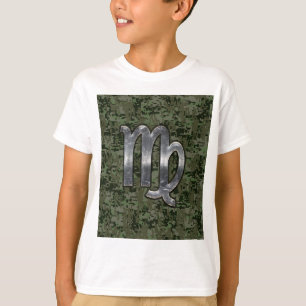 Camiseta Rótulo Virgo Zodiac al estilo Camo Digital Verde
