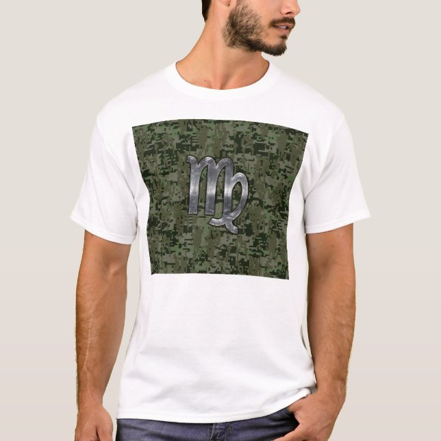 Camiseta Rótulo Virgo Zodiac en camo digital verde oliva (Anverso)