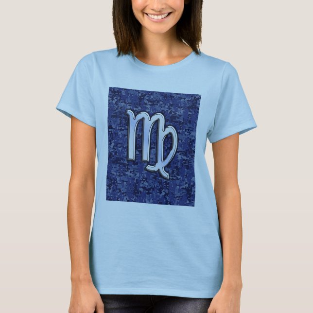 Camiseta Rótulo Virgo Zodiac en camuflaje digital azul (Anverso)