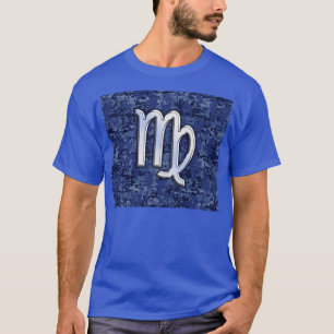 Camiseta Rótulo Virgo Zodiac en camuflaje digital azul